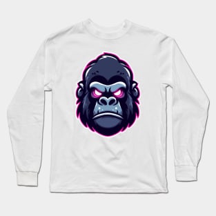 Fiery Gaze: Gorilla Head in Neon Lights Long Sleeve T-Shirt